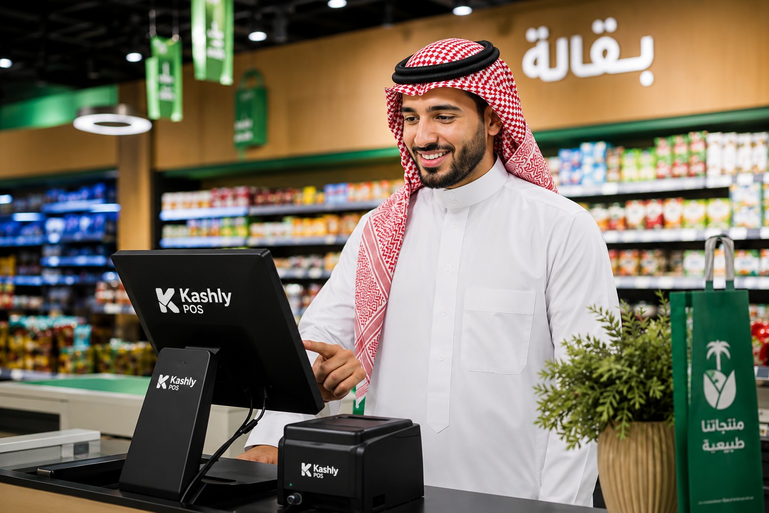 تاجر سعودي يستخدم كاشلي في بقالة